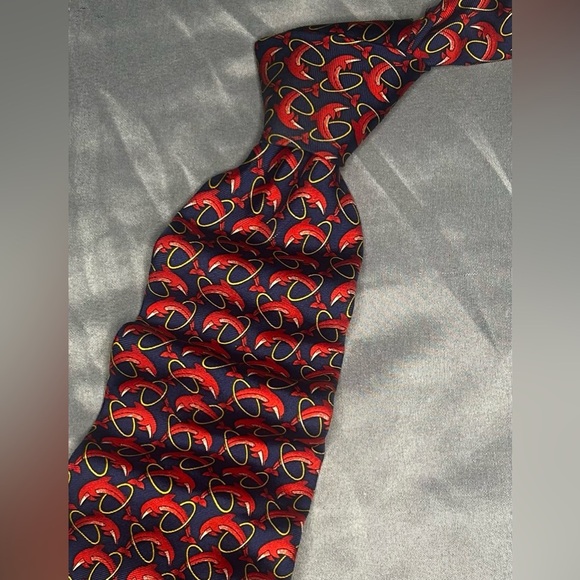 Men’s Burberry London Vintage Blue Red Dolphin Silk Necktie Designer Tie